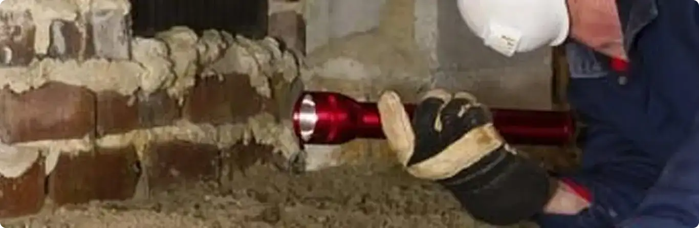 Pest control technician inspecting a crawl space for ant activity in Osprey, FL